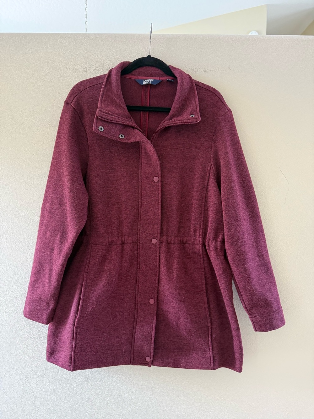 Lands' End Women's Burgundy Full Zip With Snap-Front Sweater Jacket